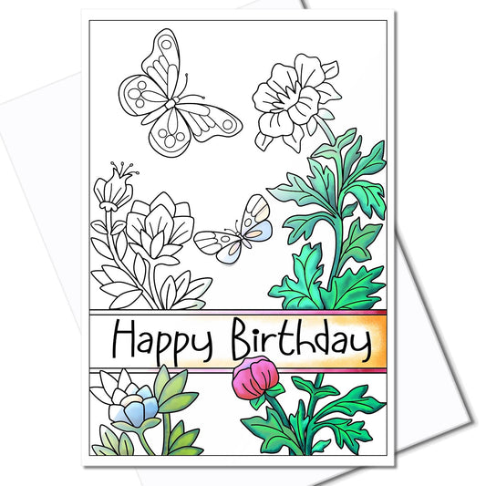 Art Eclect Birthday Adult Coloring Cards 10 Cards With Unique Designs and 10 White Envelopes (Birthday/10)