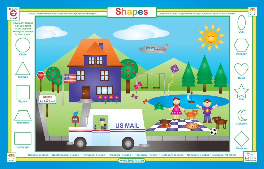 Tot Talk Learn Shapes and Draw Educational Placemat for Kids Washable and Long-Lasting