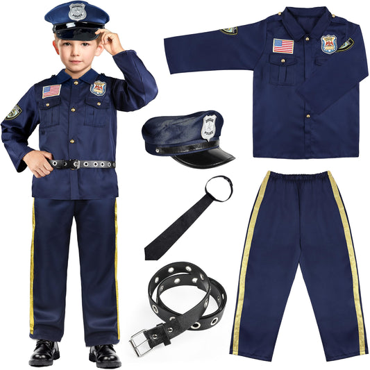 Joycover Police Officer Costume for Kids - Police Uniform for Kids Kids Halloween Costumes for Boys Girls Toddler Dress up Cop Costume Role Play Kit for Halloween Career Day
