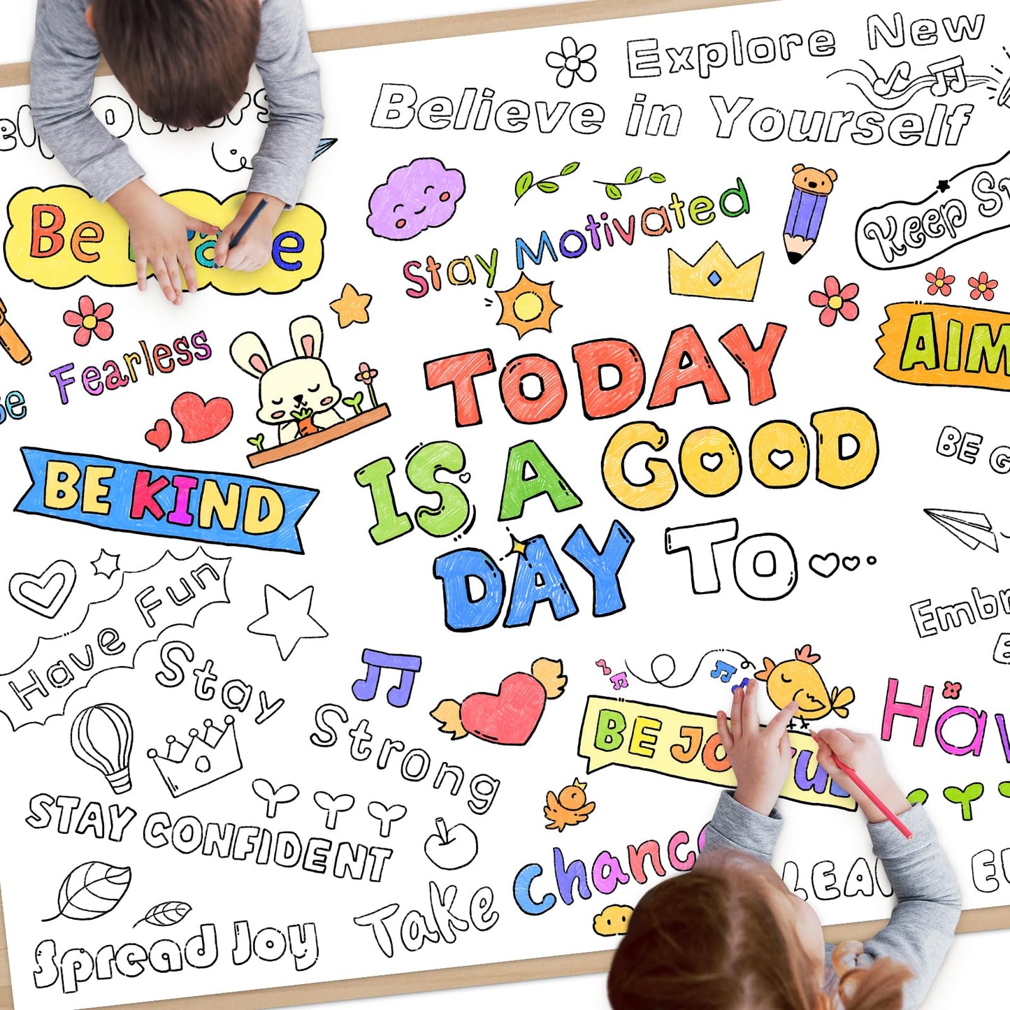 SICOHOME Positive Affirmations Coloring Tablecloth for Kids - 46x33 inch Today is a Good Day to Giant Coloring Poster Art Craft for School Classroom Birthday Activities Party Supplies 3Pack