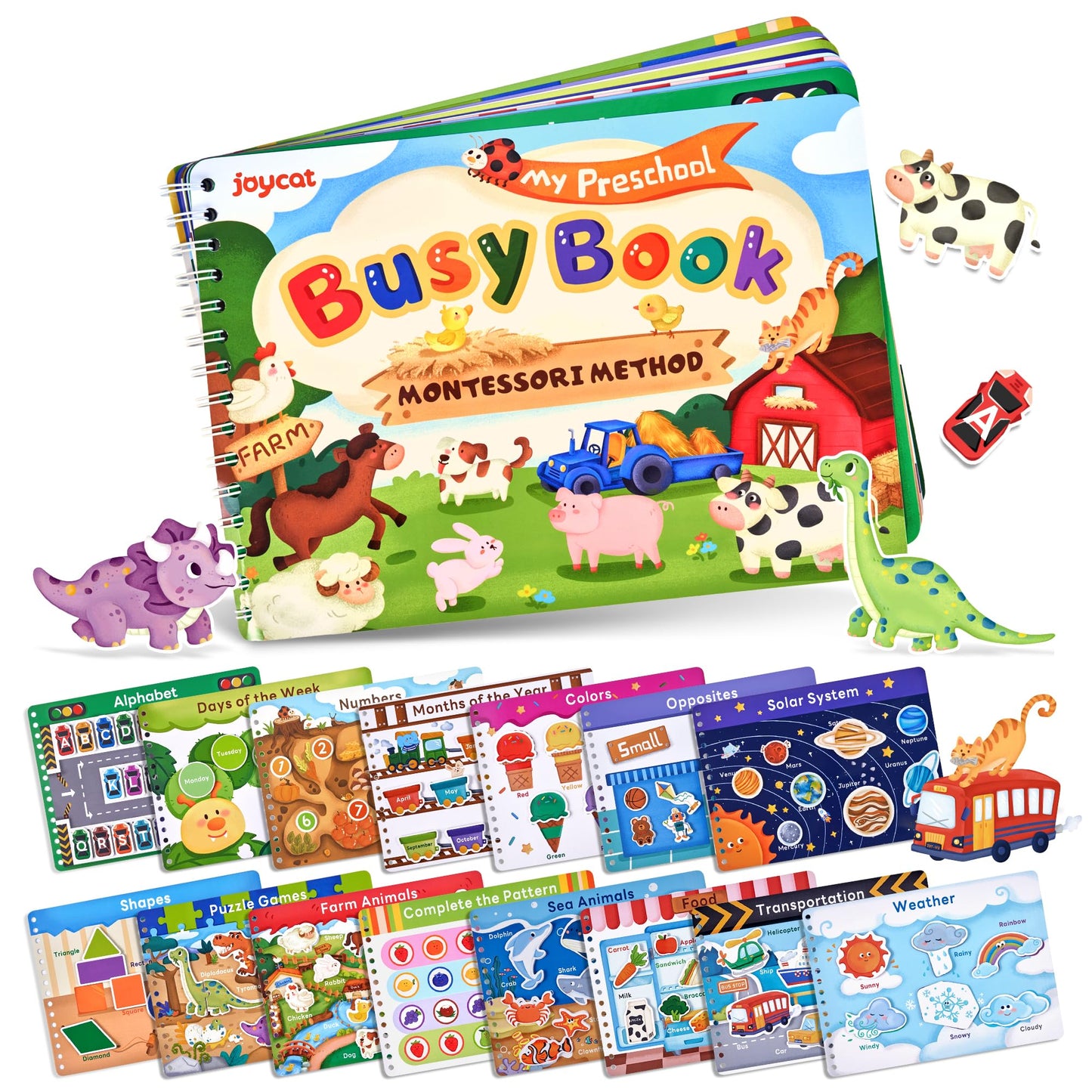 JoyCat Preschool Busy Book for Toddlers 3-5 Learning Activities Books Educational Sensory Toys Autism Learning Material Back to School Birthdays Presents for Boys Girls
