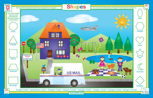 Tot Talk Learn Shapes and Draw Educational Placemat for Kids Washable and Long-Lasting