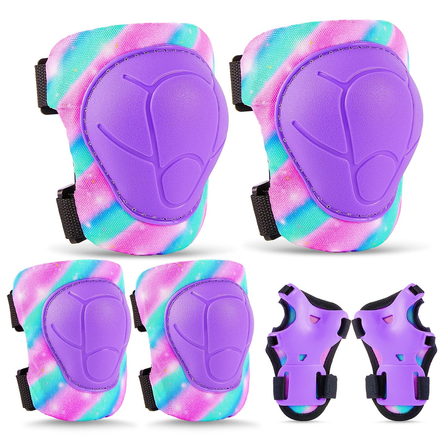FIODAY Knee Pads for Kids Protective Gear Set Adjustable Kids Knee Pads and Elbow Pads with Wrist Guard for Girls Roller Skates Cycling Bike Skateboard Scooter Knee Pads 3-8 Years Rose Blue Green