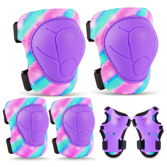 FIODAY Knee Pads for Kids Protective Gear Set Adjustable Kids Knee Pads and Elbow Pads with Wrist Guard for Girls Roller Skates Cycling Bike Skateboard Scooter Knee Pads 3-8 Years Rose Blue Green