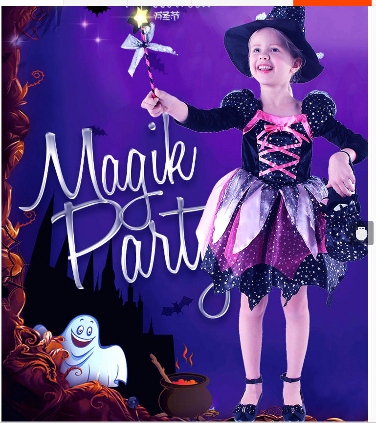 Halloween Kids Cosplay Witch Dress with Lights