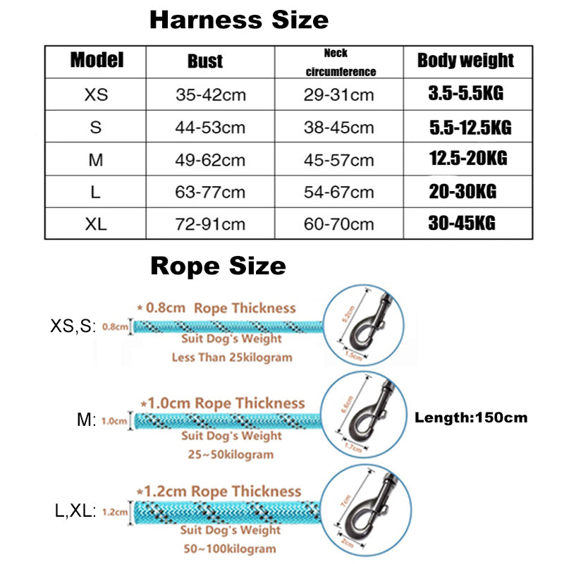 Adjustable Dog Harness and Reflective Leash Set
