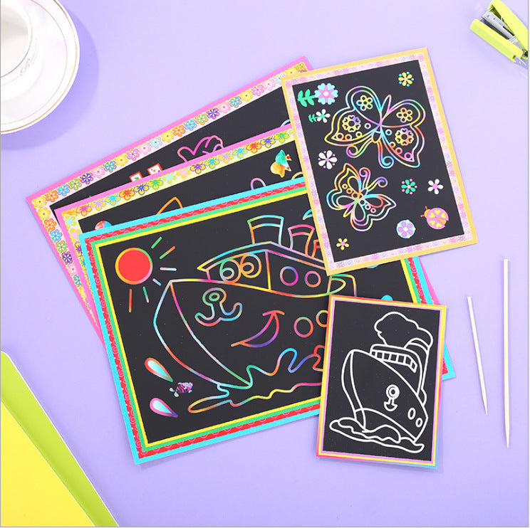 Kids Cartoon DIY Scratch Art Kit with Scratch Paper