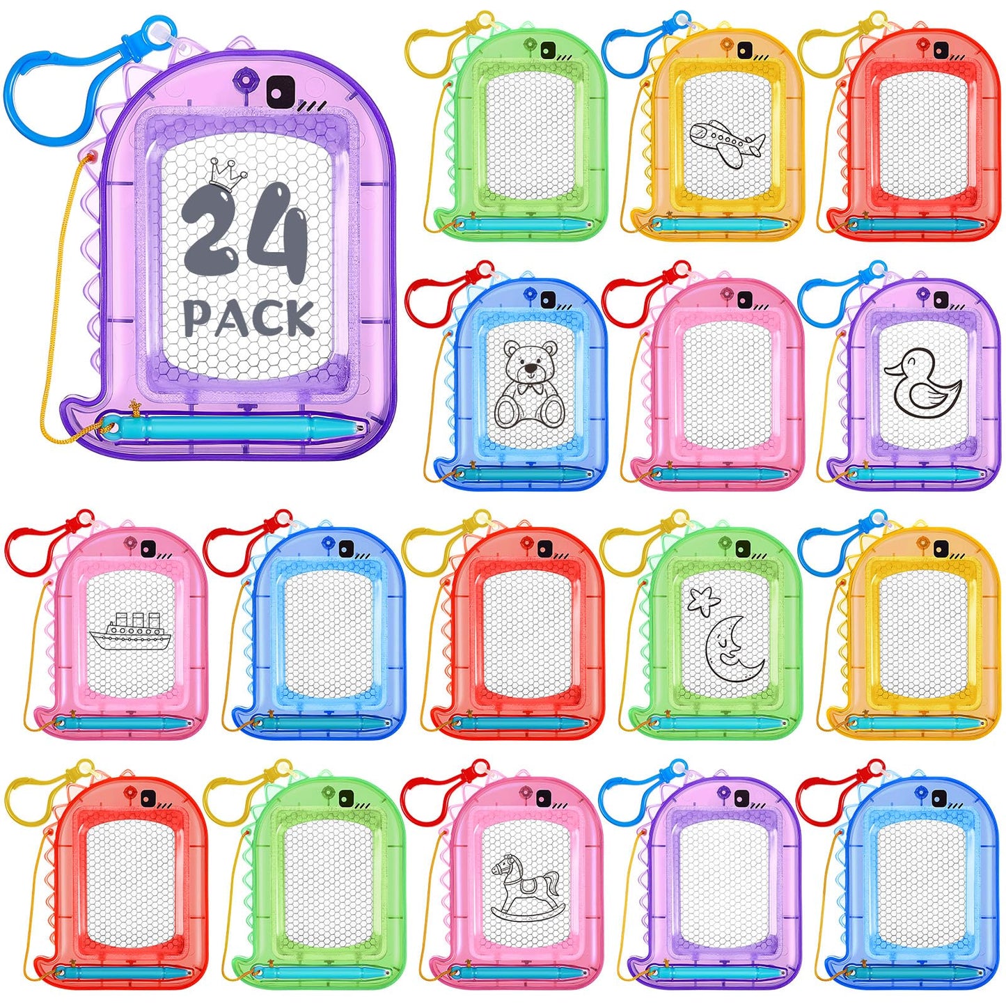 24 Pcs Mini Magnetic Drawing Boards Doodle Board for Kids Backpack Keychain Clip Drawing Board Erasable Sketch and Painting Pad for Classroom Rewards Party Favors Goodie Bag Stuffers (Dinosaur)