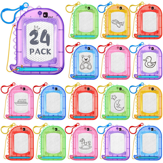 24 Pcs Mini Magnetic Drawing Boards Doodle Board for Kids Backpack Keychain Clip Drawing Board Erasable Sketch and Painting Pad for Classroom Rewards Party Favors Goodie Bag Stuffers (Dinosaur)