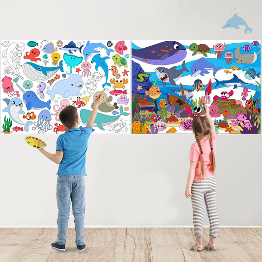 2Pack Under The Sea Giant Coloring Poster Large Coloring Poster for Kids Sea Creature Big Jumbo Coloring Table Cloth Ocean Themed Craft for Classroom Home Decor Kids Birthday Gifts Party Favors