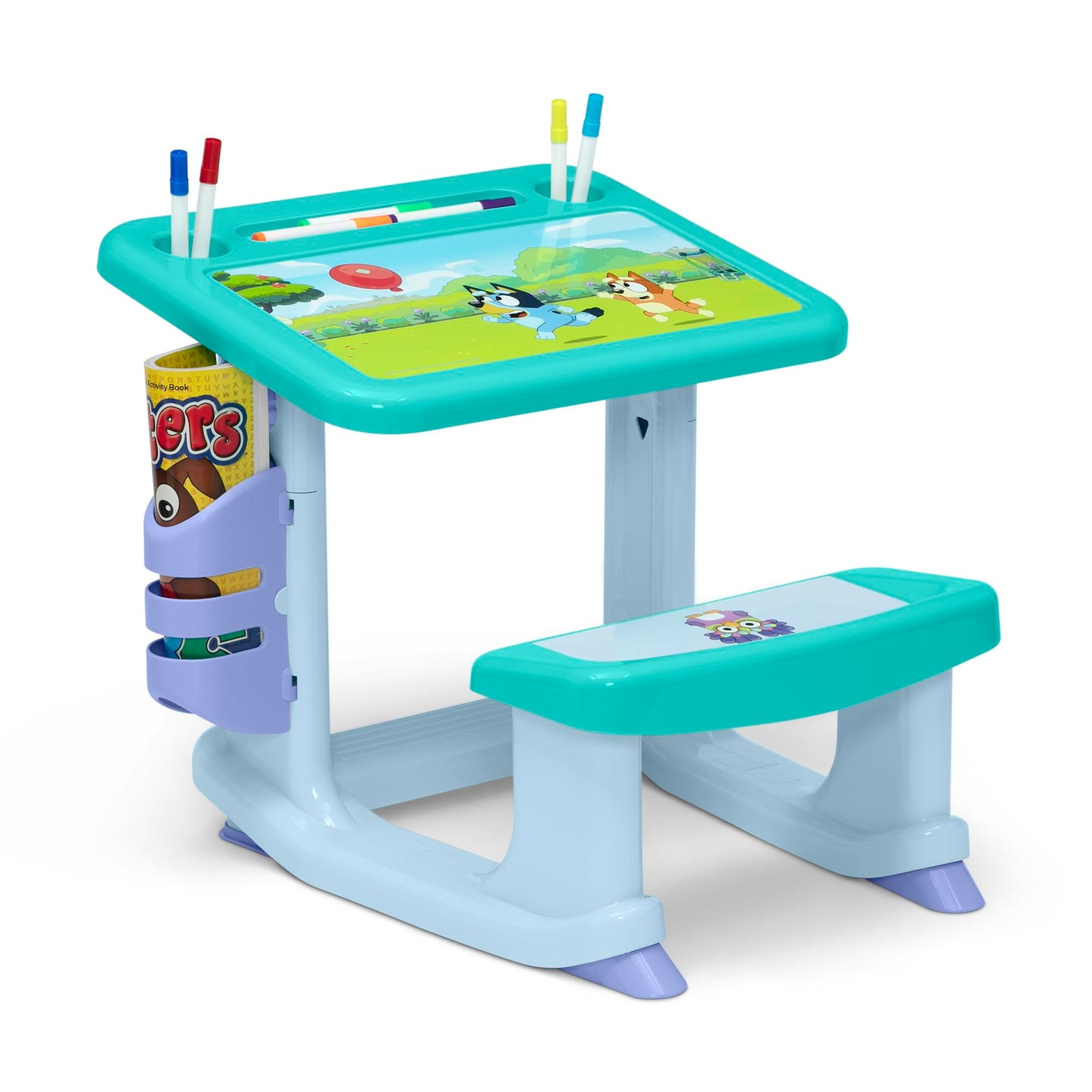 Bluey Draw and Play Desk by Delta Children – Includes 10 Markers and Coloring Book Blue