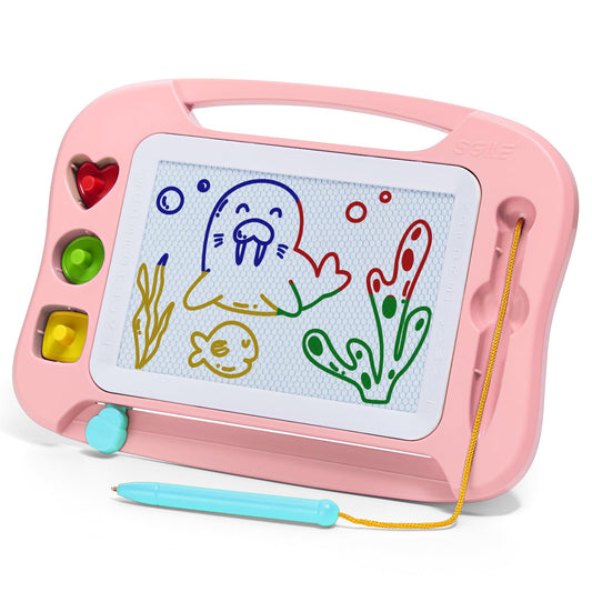 SGILE Magnetic Drawing Board for Kids Colorful Erasable Doodle Board with Magnet Pen Painting Sketch Pad with Three Stamps Travel Toy Birthday Gift Educational Learning Toy for Toddlers Pink