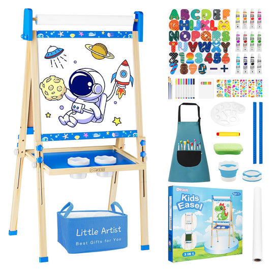 Easel for KidsAdjustable Wooden Toddler Art Easels Boys Toys for Ages 5-7Magnetic White Board and Chalk Board with Art Supplies 3 4 5 6 7 8 9 10 Year Old Boys Birthday Gift