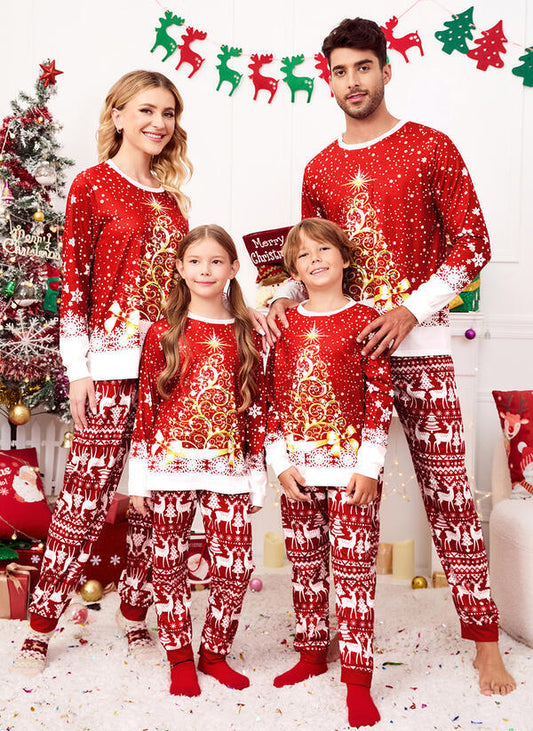 Christmas Print Long Sleeve Parent-Child Outfit
