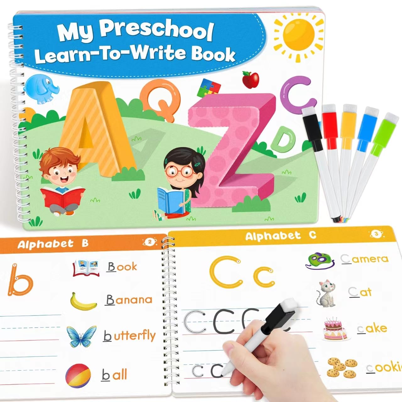 Preschool Learning Activities Educational Workbook Learn to Write Alphabet Practice Book Tracing Letter Number Colors Shapes Autism Learning Materials Great for Kindergarten Preschool Classroom.