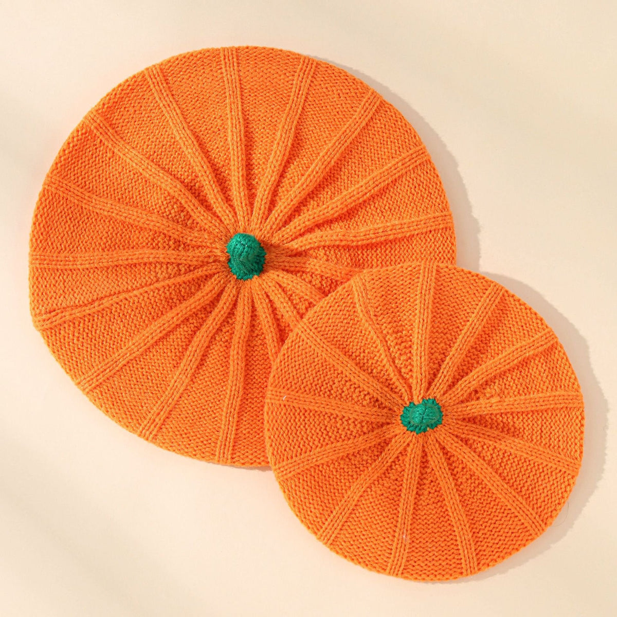 Cute Orange Knitted Halloween Pumpkin Hat for Kids & Parents