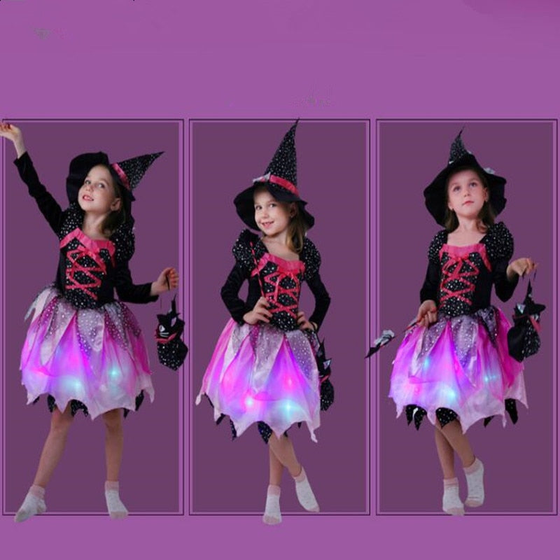 Halloween Kids Cosplay Witch Dress with Lights