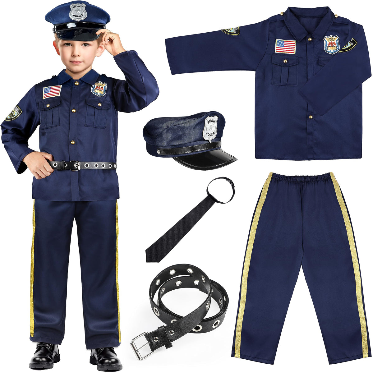 Joycover Police Officer Costume for Kids - Police Uniform for Kids Kids Halloween Costumes for Boys Girls Toddler Dress up Cop Costume Role Play Kit for Halloween Career Day